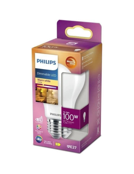 PHILIPS Ampoule LED Standard E27 - 100W Blanc Chaud Dépolie Verre Compatible Variateur - Verre
