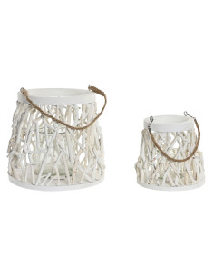 Bougeoir Home ESPRIT Blanc Bois Verre 35 x 35 x 32 cm (2 Unités)