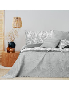 Couvre-lit TROPICAL BONAIRE couleur gris imprimé style moderne 200x220 ameliahome