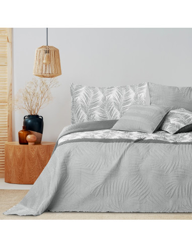 Couvre-lit TROPICAL BONAIRE couleur gris imprimé style moderne 200x220 ameliahome