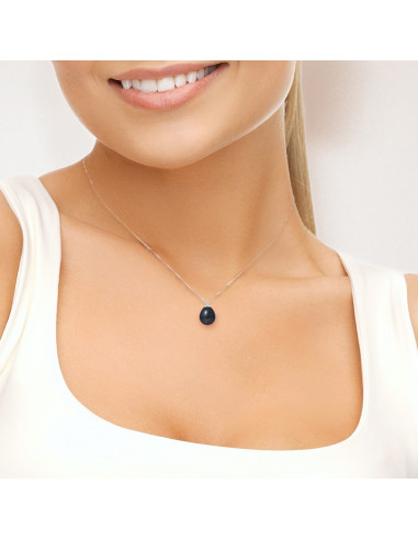 PERLINEA- Collier Perles de Culture- Diamètre 9-10 mm Black Tahiti- Bijou Femme
