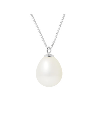 PERLINEA- Collier Perles de Culture- Diamètre 9-10 mm Blanc Naturel- Bijou Femme