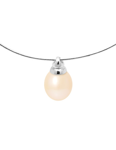 PERLINEA- Collier Perles de Culture- Diamètre 9-10 mm Rose Naturel- Bijou Femme