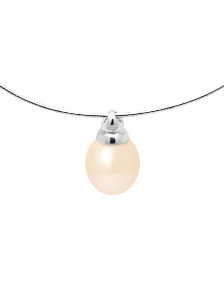 PERLINEA- Collier Perles de Culture- Diamètre 9-10 mm Rose Naturel- Bijou Femme