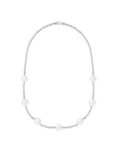 PERLINEA- Collier Perles de Culture- Diamètre 9-10 mm Blanc Naturel- Bijou Femme