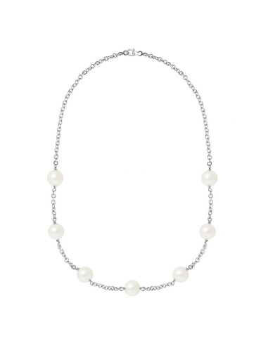 PERLINEA- Collier Perles de Culture- Diamètre 9-10 mm Blanc Naturel- Bijou Femme