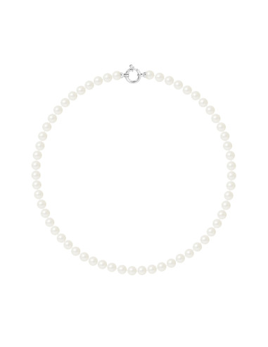 PERLINEA- Collier Perles de Culture Ronde 6-7  mm Blanc- Bijou Femme 