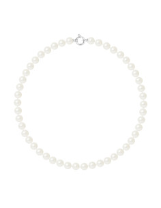 PERLINEA- Collier Perles de Culture- Diamètre 8-9 mm Blanc- Bijou Femme