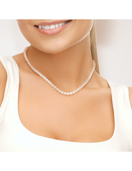 PERLINEA- Collier Perles de Culture Ronde 5-6 mm Blanc- Bijou Femme
