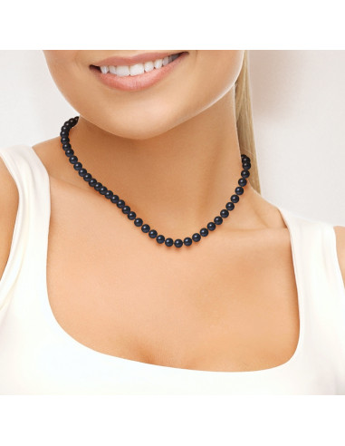 PERLINEA- Collier Perles de Culture Ronde 6-7  mm Black Tahiti- Bijou Femme