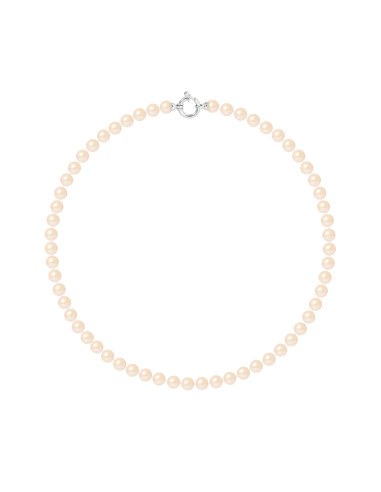 PERLINEA- Collier Perles de Culture Ronde 6-7  mm Rose- Bijou Femme