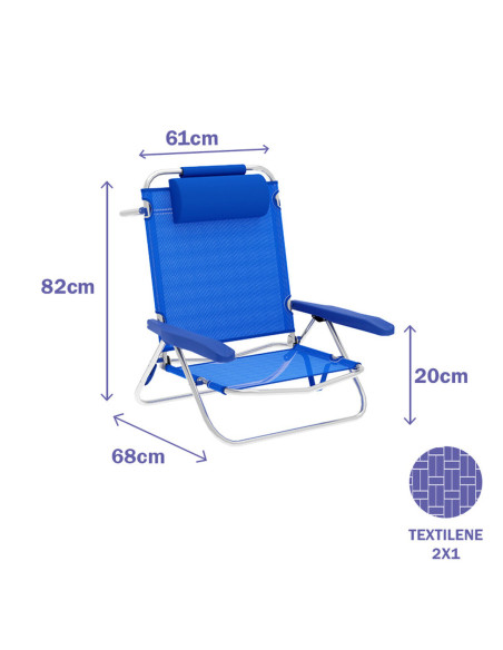 "Marbueno Chaise Pliante 5 Positions Aluminium avec Coussin Bleu Plage et Piscine 61X68X82 cm 10243"