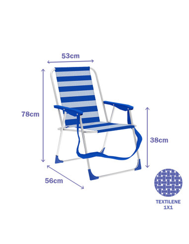 Chaise Pliante Marbueno Rayures Bleu Blanc 53 x 78 x 56 cm