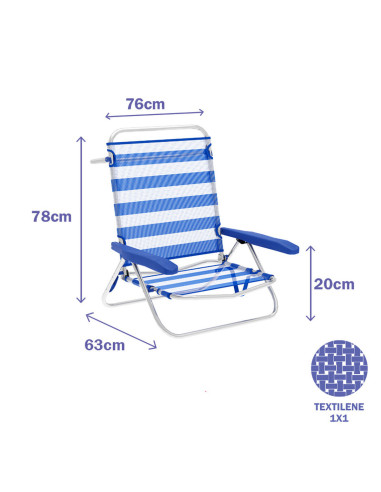 Chaise Pliante Marbueno Rayures Bleu Blanc 63 x 78 x 76 cm