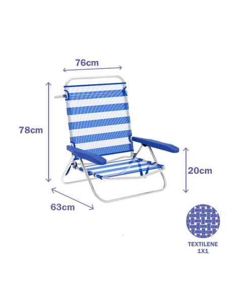 Chaise Pliante Marbueno Rayures Bleu Blanc 63 x 78 x 76 cm