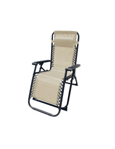 Marbueno Chaise Longue Pliante Acier Avec Coussin Jardin et Piscine 90X66X108 cm Gravité Zéro Beige 10005