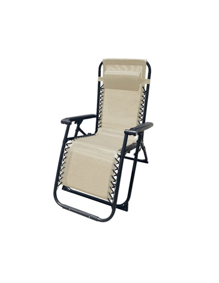 Marbueno Chaise Longue Pliante Acier Avec Coussin Jardin et Piscine 90X66X108 cm Gravité Zéro Beige 10005