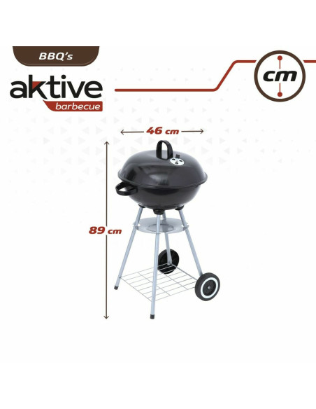 Roues de barbecue au charbon de bois Aktive 46 cm Ronde Noir Avec couvercle