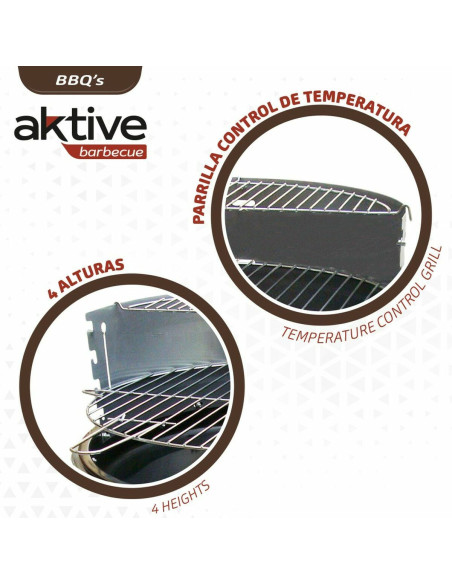 Roues de barbecue au charbon de bois Aktive 51 x 51 x 82 cm Noir