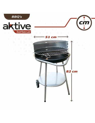 Roues de barbecue au charbon de bois Aktive 51 x 51 x 82 cm Noir