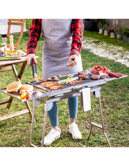 Barbecue au Charbon de Bois Pliable en Acier Inoxydable ExelQ InnovaGoods