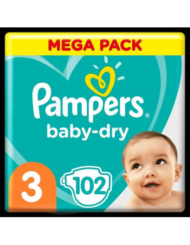Pampers BabyDry Taille 3, 102 Couches