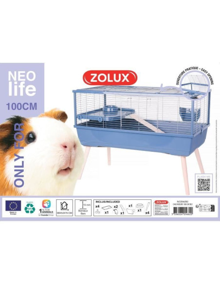 Cage rongeur surélevée - Zolux - Néolife - Pour cochon d'inde - 99 x 54 x 79 cm - Bleu