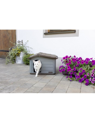 KERBL Maison extérieure pour chats - 60 x 51 x 41 cm - Gris et marron - Plastique
