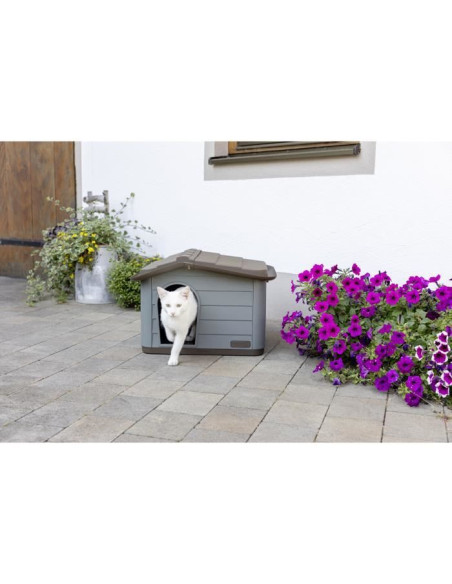 KERBL Maison extérieure pour chats - 60 x 51 x 41 cm - Gris et marron - Plastique