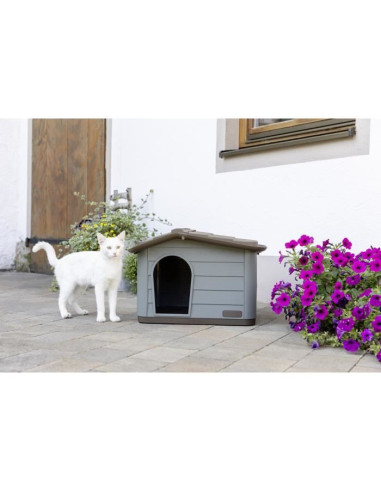 KERBL Maison extérieure pour chats - 60 x 51 x 41 cm - Gris et marron - Plastique