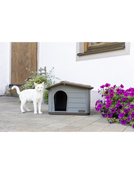KERBL Maison extérieure pour chats - 60 x 51 x 41 cm - Gris et marron - Plastique