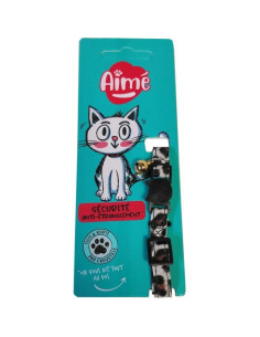 Collier pour chat - AIME - Savane - Fleurs multicolores, grelot vert