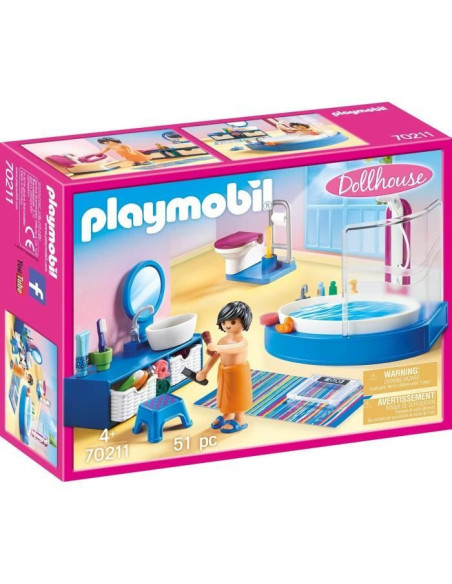 PLAYMOBIL 70211 - Dollhouse La Maison Traditionnelle - Salle de bain avec baignoire  - Nouveauté 2020