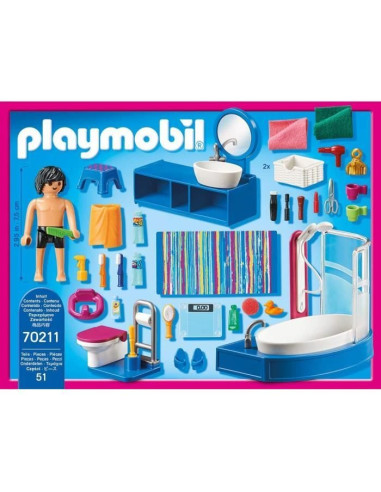 PLAYMOBIL 70211 - Dollhouse La Maison Traditionnelle - Salle de bain avec baignoire  - Nouveauté 2020