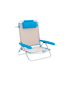 "Marbueno Chaise Pliante 5 Positions Aluminium avec Coussin Beige/Bleu Plage et Piscine 10172"