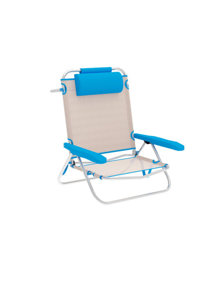 "Marbueno Chaise Pliante 5 Positions Aluminium avec Coussin Beige/Bleu Plage et Piscine 10172"