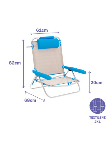 "Marbueno Chaise Pliante 5 Positions Aluminium avec Coussin Beige/Bleu Plage et Piscine 10172"