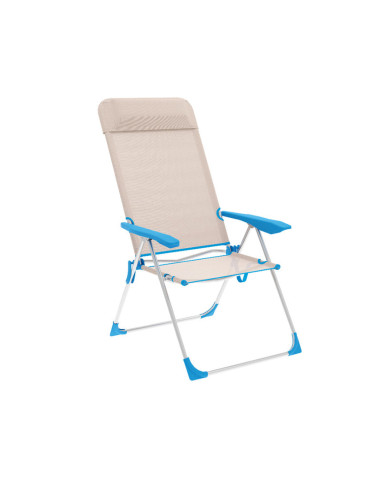 "Marbueno Chaise Pliante 5 Positions Aluminium avec Coussin Beige/Bleu Plage et Piscine 69X58X109 cm 10175"