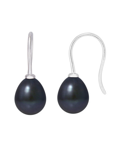 PERLINEA- Boucles d'Oreilles- Perles de Culture d'Eau Douce Bouton 7-8 mm Black Tahiti- Bijou Femme