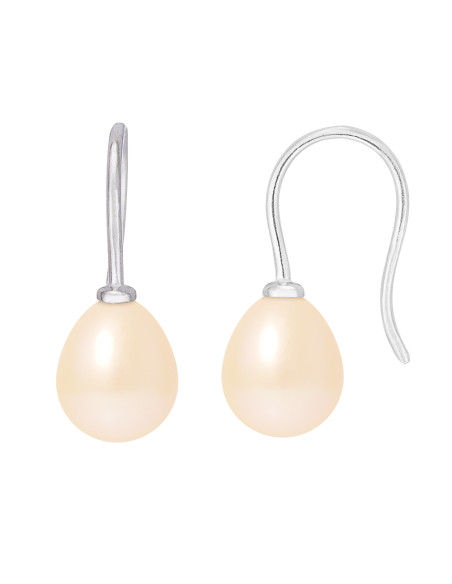 PERLINEA- Boucles d'Oreilles- Perles de Culture d'Eau Douce Bouton 7-8 mm Rose- Bijou Femme