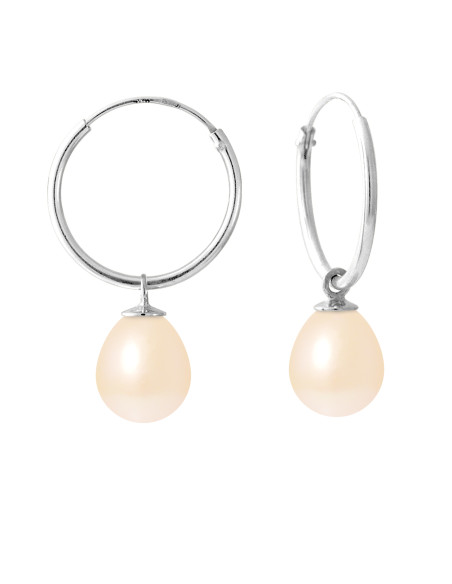 PERLINEA- Boucles d'Oreilles- Perles de Culture d'Eau Douce Poire 8-8,5 mm  Rose- Bijou Femme