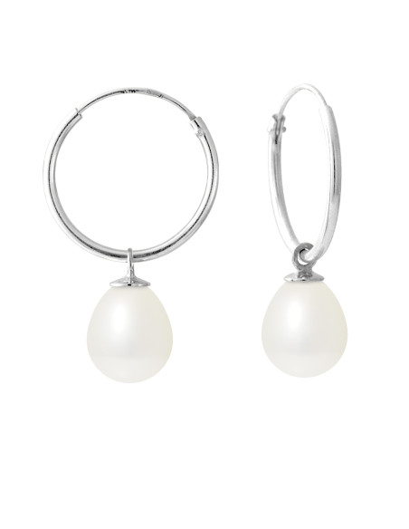 PERLINEA- Boucles d'Oreilles- Perles de Culture d'Eau Douce- Diamètre 8-9 mm Blanc- Bijou Femme