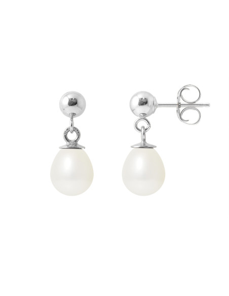 PERLINEA- Boucles d'Oreilles- Perles de Culture d'Eau Douce- Diamètre 6-7  mm  Blanc- Bijou Femme