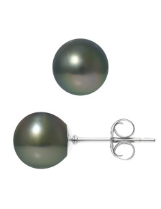 PERLINEA- Boucles d'Oreilles- Perles de Culture de Tahiti- Diamètre 8-9 mm- Bijou Femme