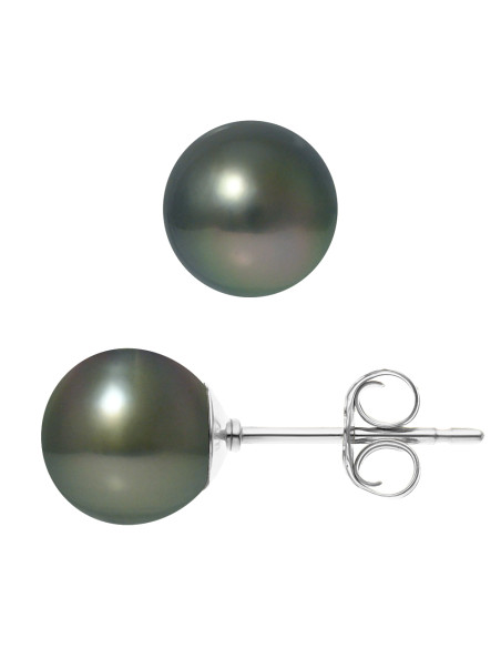 PERLINEA- Boucles d'Oreilles- Perles de Culture de Tahiti- Diamètre 8-9 mm- Bijou Femme