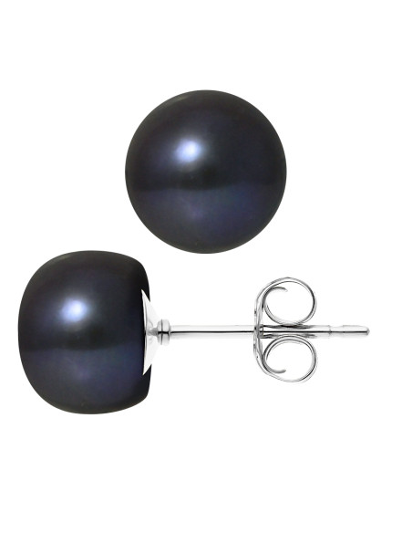 PERLINEA- Boucles d'Oreilles- Perles de Culture d'Eau Douce- Diamètre 9-10 mm Black Tahiti- Bijou Femme