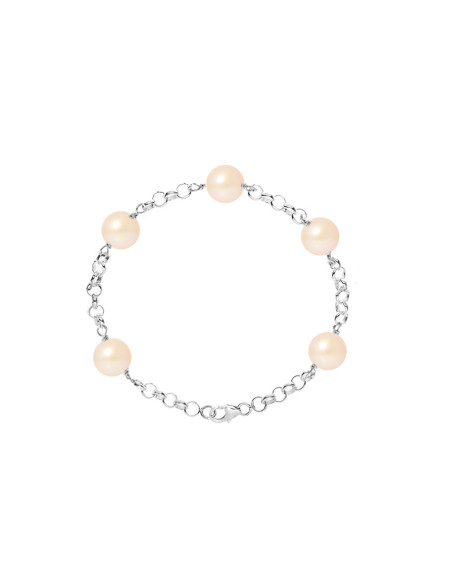PERLINEA- Bracelet Perles de Culture- Diamètre 9-10 mm Rose- Bijou Femme