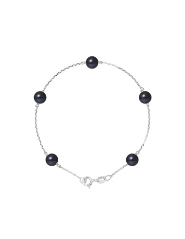 PERLINEA- Bracelet Perles de Culture Ronde 6-7 mm Black Tahiti- Bijou Femme