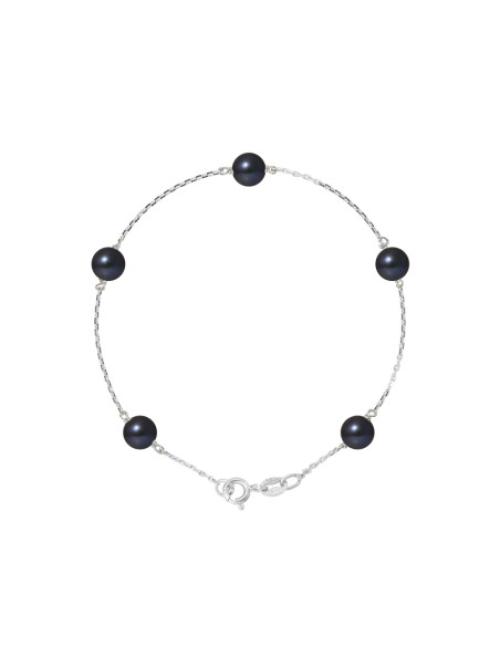 PERLINEA- Bracelet Perles de Culture Ronde 6-7 mm Black Tahiti- Bijou Femme