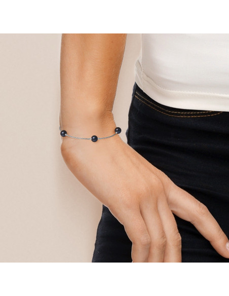 PERLINEA- Bracelet Perles de Culture Ronde 6-7 mm Black Tahiti- Bijou Femme